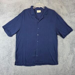 YoungLA Button Down Shirt Mens Medium Blue Viscose Short Sleeve Camp Collar